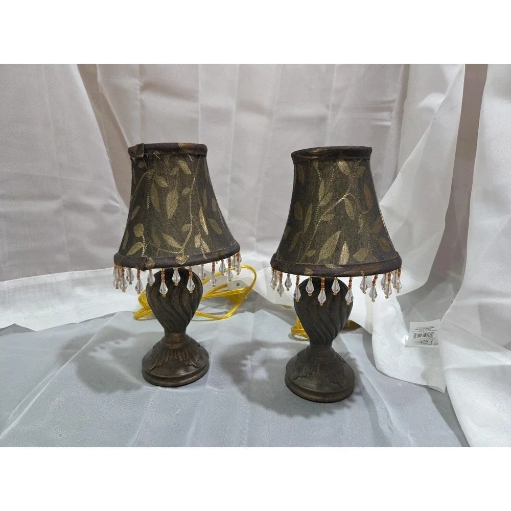 Vintage Floral Beaded Lampshades - 10 Inches - Brass Base - Tested & Working Set